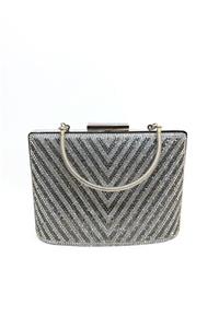 womenacs Kadın Gümüş Renk Üçgen Taşlı Abiye Clutch Portföy Çanta