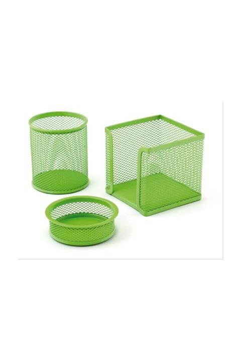 Mimaks Masa Seti Ataşlık-kağıtlık-kalemlik 3 Lü Metal Perforeli Yeşil Ms-3y Fx