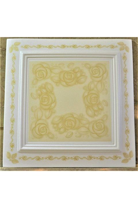 Delle Dekor Altın Motiifli Strafor Köpük Tavan Kaplama 50x50 (8 Adet 2m2)