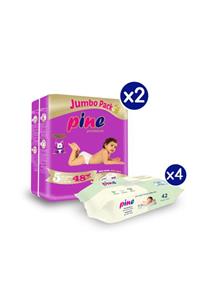 Pine Junior (11-25 Kg) 96 Adet Bebek Bezi + 4 Paket 42'li Islak Mendil