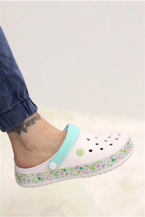 solariz Beyaz Karışık Renkli Özel Tasarım Kadın Yazlık Terlik Sandalet