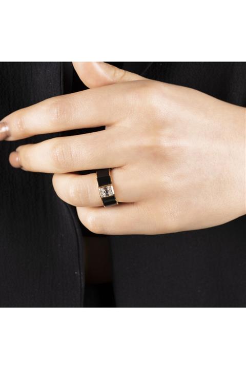 UĞURLU1974 0,23 Crt Pırlanta Baget Siyah Mineli Yüzük