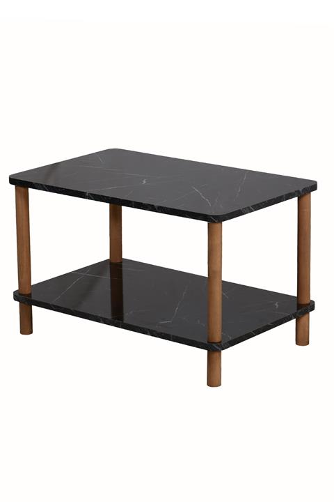 interGO Orta Sehpa Dikdörtgen Ahşap Ayaklı Iki Katlı Gazetelikli Siyah Mermer Desenli