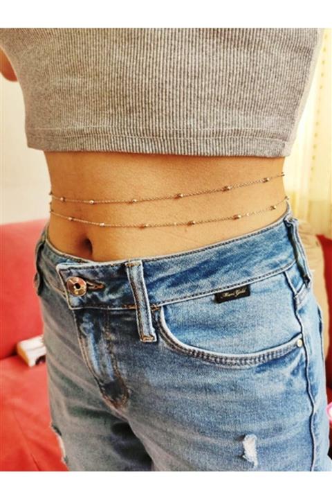Twice 2’li Gümüş Kaplama Mini Top Boncuklu Stylish Bel Zinciri Gümüş Rengi (silver)