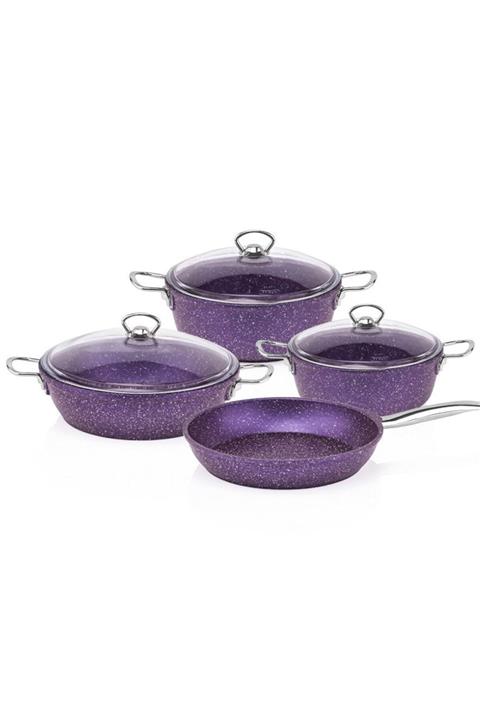 Taç Gravita Döküm Granit 7 Parça Mor Tencere Seti - 3452