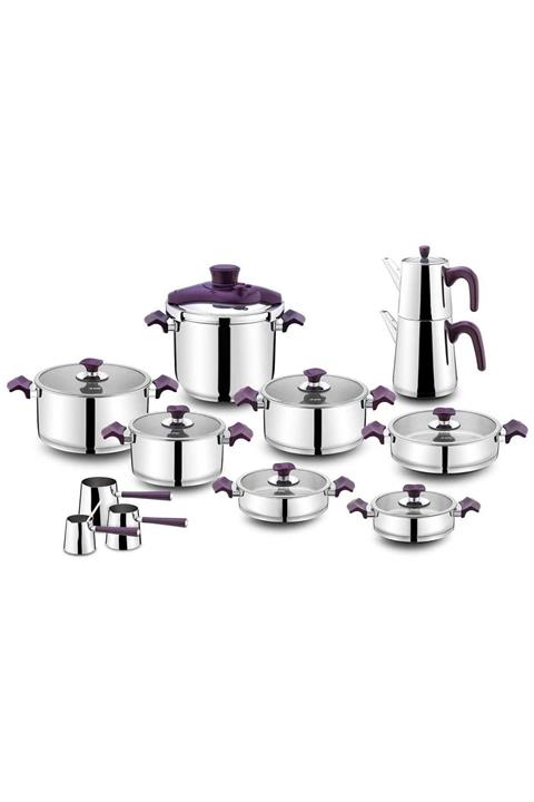 Aryıldız King Cam Ideal 22 Parça Çelik Tencere Takımı Purple