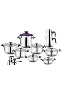 Aryıldız King Cam Ideal 22 Parça Çelik Tencere Takımı Purple