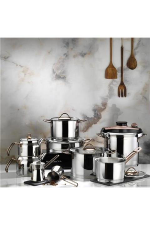 Kütahya Porselen Lındos 16 Prç Celik Çeyiz Seti Bronz