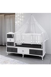 Garaj Home Elfin Gri 60x120 Uzayan Asansörlü Lüks Uyku Setli Beşik Kombini