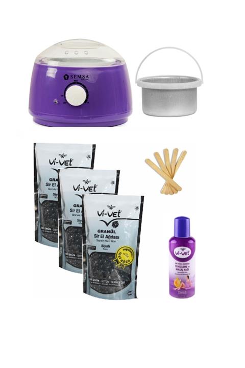Vivet Ağda Makinesi Mor 800 Alfa+ek Hazne+vivet Siyah 3x250ml Boncuk Ağda+5 Spatula+vivet 125ml Yağ