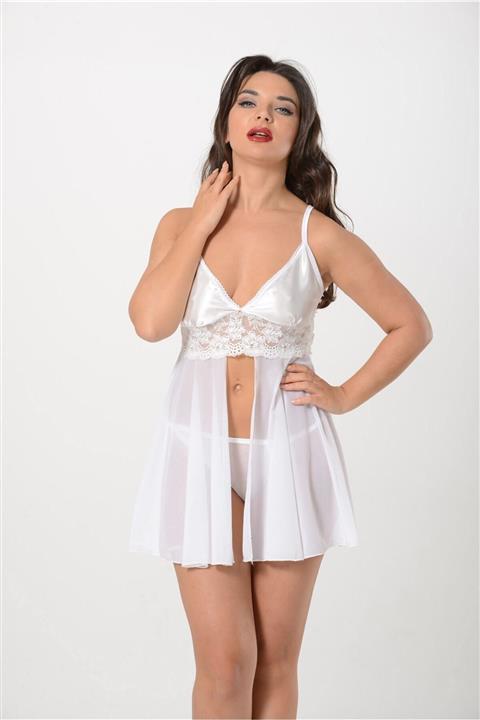 AMORİCGİYİM Saten Gecelik Beyaz