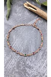 Joel Jewelry Yuvarlak Kesim Mix Taşlı Pembe Altın Kaplamalı Gümüş Bileklik