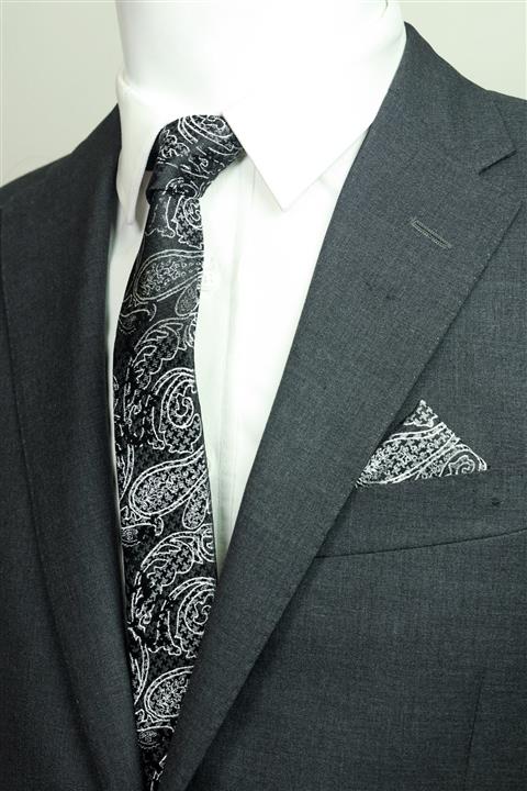 Kravatistan Siyah 5.5 cm Desenli Kravat Mendil Seti Krv-4k013203