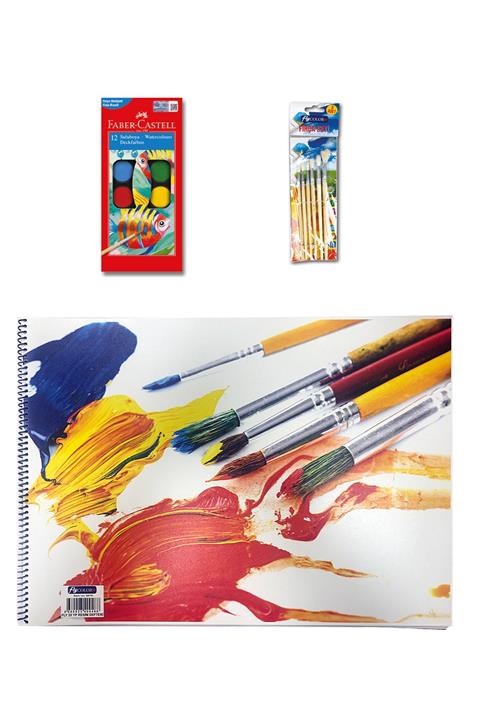 FLY COLOR 35*50 Resim Defteri + Faber Castell 12'li Sulu Boya + 6'lı Fırça Seti Hediyeli