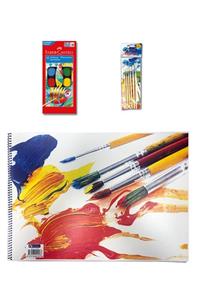 FLY COLOR 35*50 Resim Defteri + Faber Castell 12'li Sulu Boya + 6'lı Fırça Seti Hediyeli