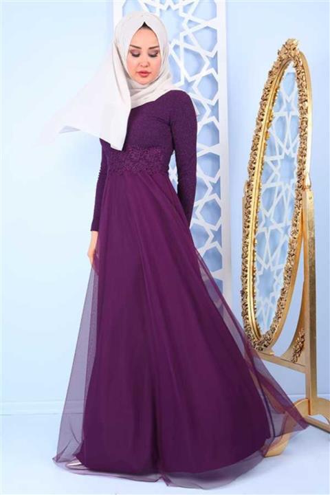 Arin Tesettür Dantelli Tül Abiye Arn38035