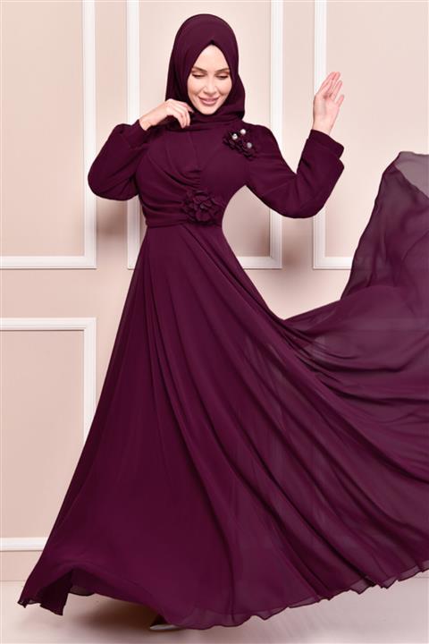 ModaMerve Şifon Abiye Bordo Tkn3456