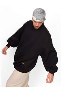 SkapVeer Siyah Unisex Oversize Burgulu Sweatshirt