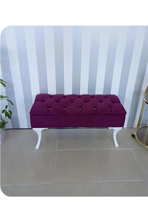 Sepetten Evine 90x45 Mor Yarım Sandıklı, Kapitoneli, Kapı Önü, Yatak Ucu, Lüks Bench Puf