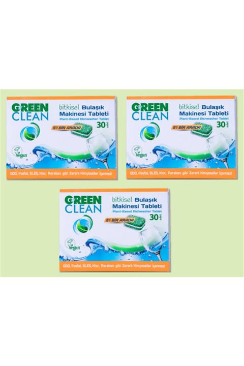 Green Clean Bitkisel Bulaşık Makinesi Tableti 30'lu X 3 Adet Depo-e