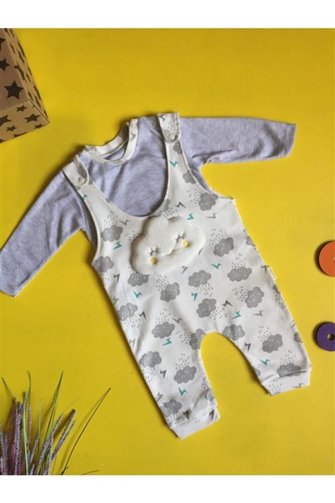 Tufitto Baby Kız Bebek Bulut Desenli Salopet Takım