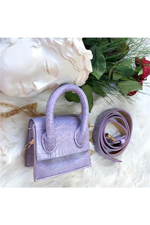 ADELLA BUTİK Kadın Lila Zincirli Çapraz Bel Çantası