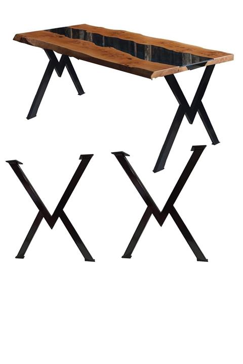 Evnalia Metal Ayak Masa Ayağı Ahşap Kütük Masif Çalışma Yemek Mutfak Masası Ayağı Retro Ayak Takımı 2'li Set