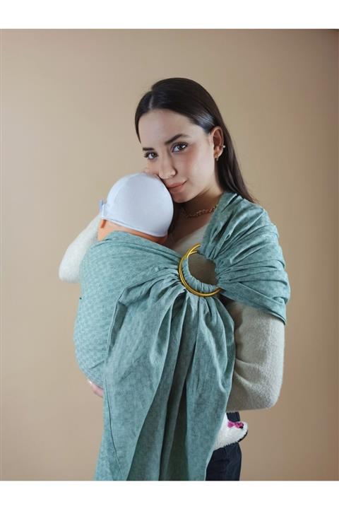 Balküpü Sling Jean Yeşil / Pattern Keten Halka Sling - Ring Sling- Bebek Taşıyıcı