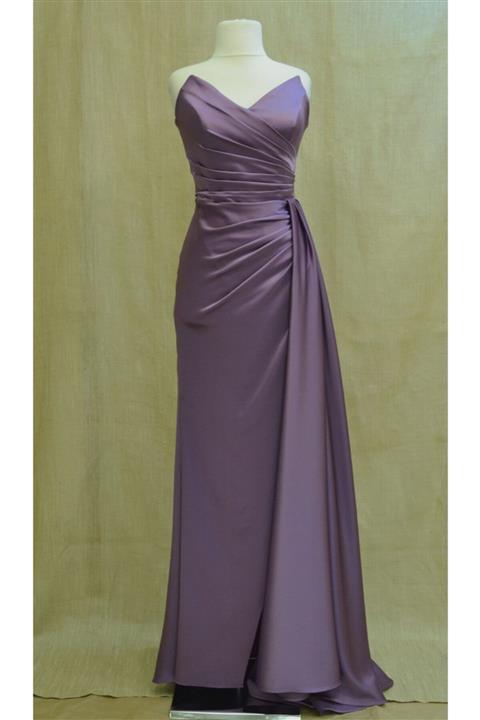 eflin Kadın Menekşe Moru Saten Strplez Abiye Elbise