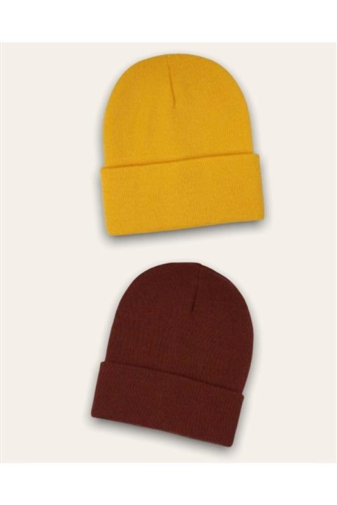 GKZstore Unisex Basic Bere Seti Hardal & Bordo Ikili