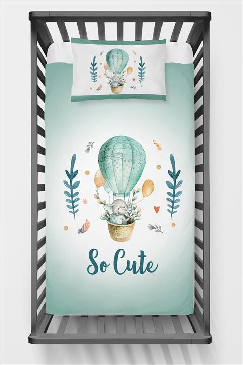 Homamia Bebek Yatak Örtüsü Yeşil Balonlu Fil