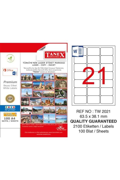 Tanex Tw-2021 63,5X38,1 Mm Laser Etiket 100 Adet