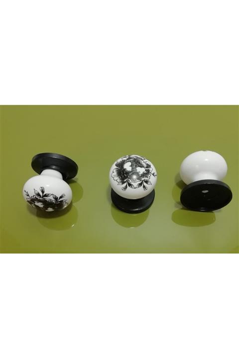 KIRSA Porselen Görünümlü Siyah Düğme Kulp Dolap Çekmece Kulp