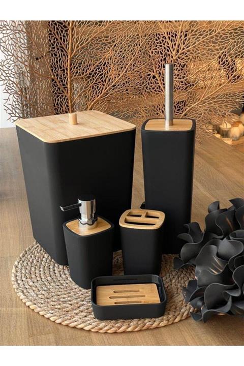 ROSSEV Mostar Siyah 5 Parça Akrilik Banyo Takımı