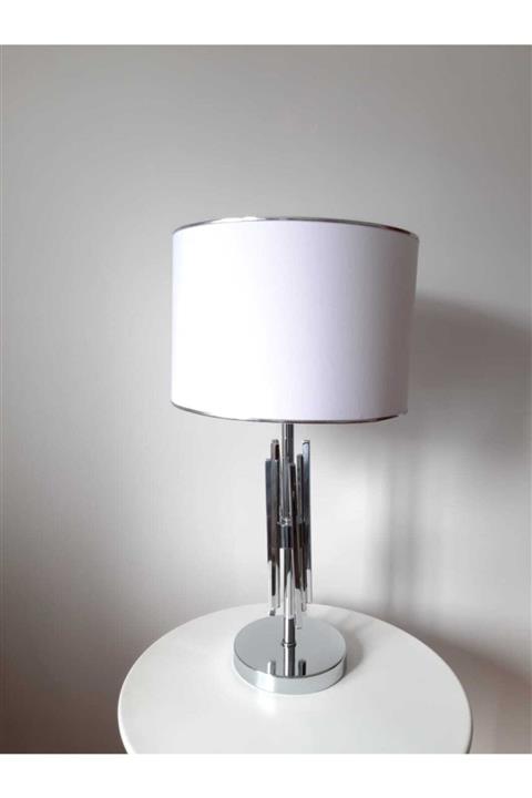 elifceavizetasarım Modern Abajur Krom Kaplama Beyaz Şapkalı