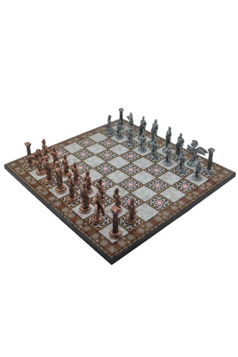 Gift Home Gifthome Metal Satranç Takımı/seti,büyük,pegasus, Antik, Katlanır Sedef Desenli Satranç Tahtası