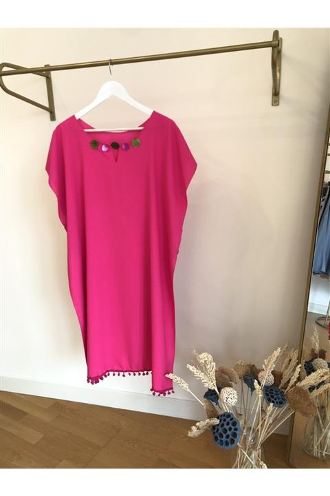 ZUA STYLE Fuşya Sedef Detaylı Plaj Elbisesi