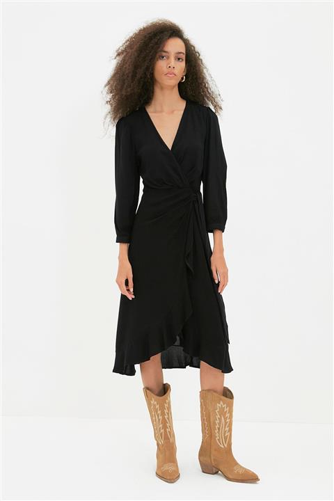 TRENDYOLMİLLA Siyah Kruvaze Elbise TWOAW22EL0979