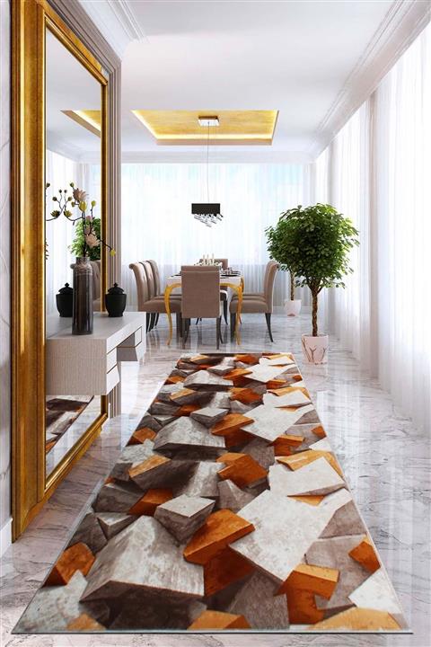 Babil Home Babilhome Kaymaz Tabanlı Kesme Rulo Halı Yolluk 3d Akıllı Küpler Bakır Bhj830