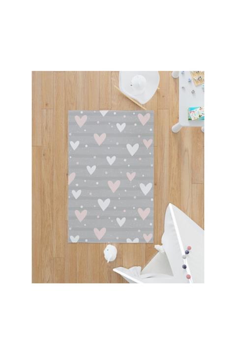 Jungle Gri Love Heart Çocuk Odası Halısı 150x230