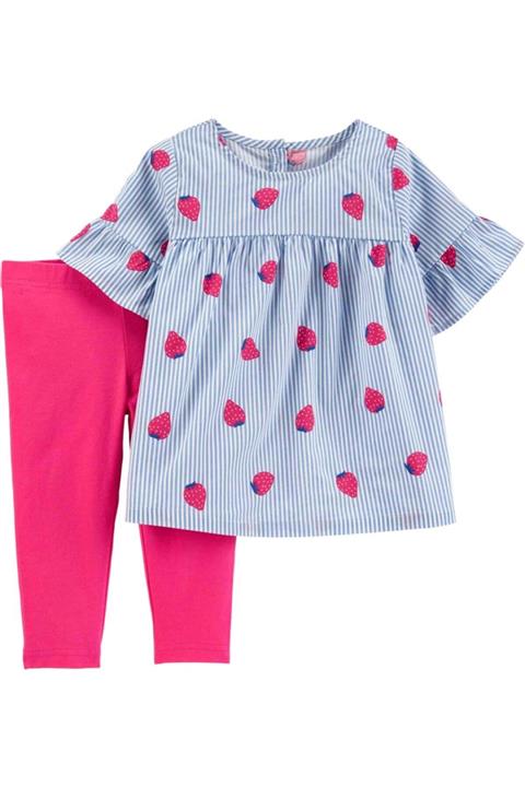 Carter's Kız Bebek Pembe Mavi Desenli Takım 2'li Set
