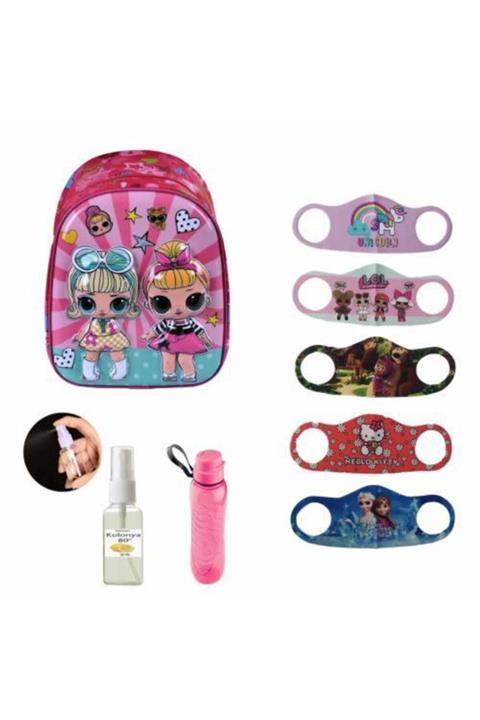 Mashotrend Kabartmalı Lol Bebek Baskılı Çanta - Anasınıfı Çantası - Kreş Çantası + 5 Maske + Kolonya + Matara