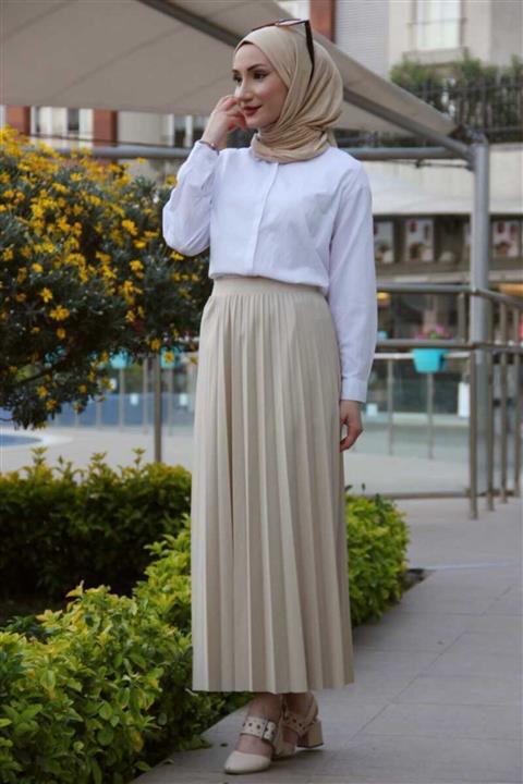 BURCU TESETTÜR Kadın  Piliseli Etek Eth1515 Bej