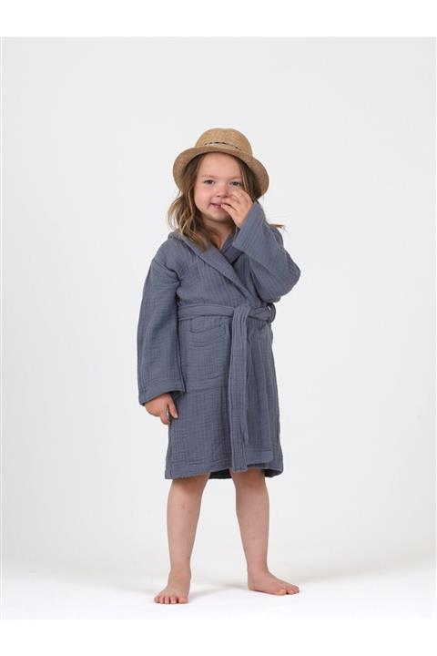Lunanino 4 Kat Multi Müslin Bebek Çocuk Bornoz Indigo
