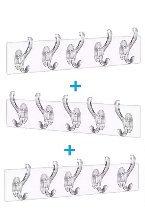 Vi Caro 3 Adet Şeffaf Askılık Duvar Askısı 5'li Iz Bırakmayan Güçlü Yapışkanlı Banyo Mutfak Kanca