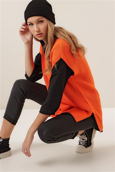 Z GİYİM Kadın Turuncu V Yaka Triko Süveter