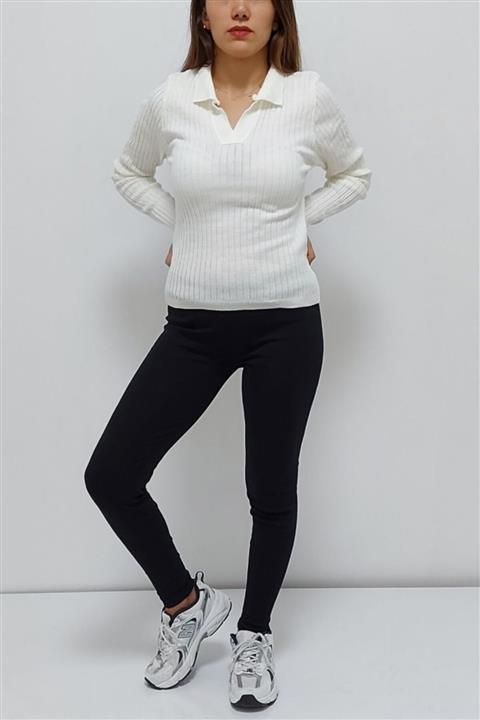 Kostüm Sarayı Polo Yaka Kazak Beyaz