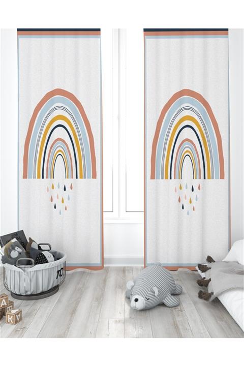 EVPANYA Renkli Gökkuşağı Lightout Saten Fon Perde ( Tek Kanat )