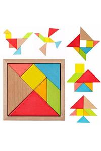 SETABUTİK Doğal Ahşap Eğitici Oyuncak 7 Parça Mini Tangram