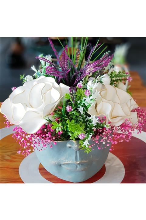 Le Atölye Face Çiçekli Saksı Yeşil Eskitme